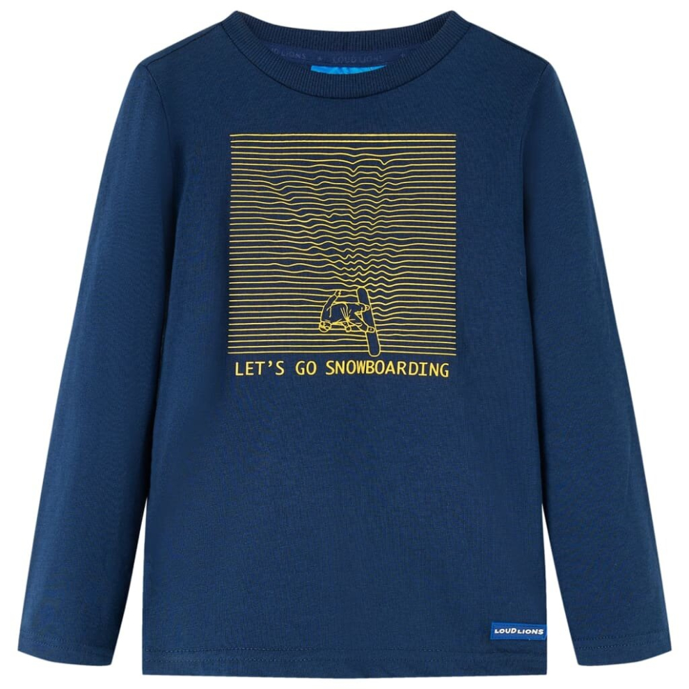 (116) Kids' T-shirt with Long Sleeves Top T Shirt Tee Snowboarding Print Navy Blue