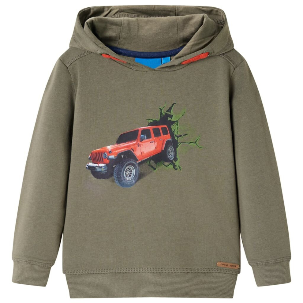 (92) Kids' Hooded Sweatshirt Children's Pull Over Kids' Hoodie Jeep Print khaki