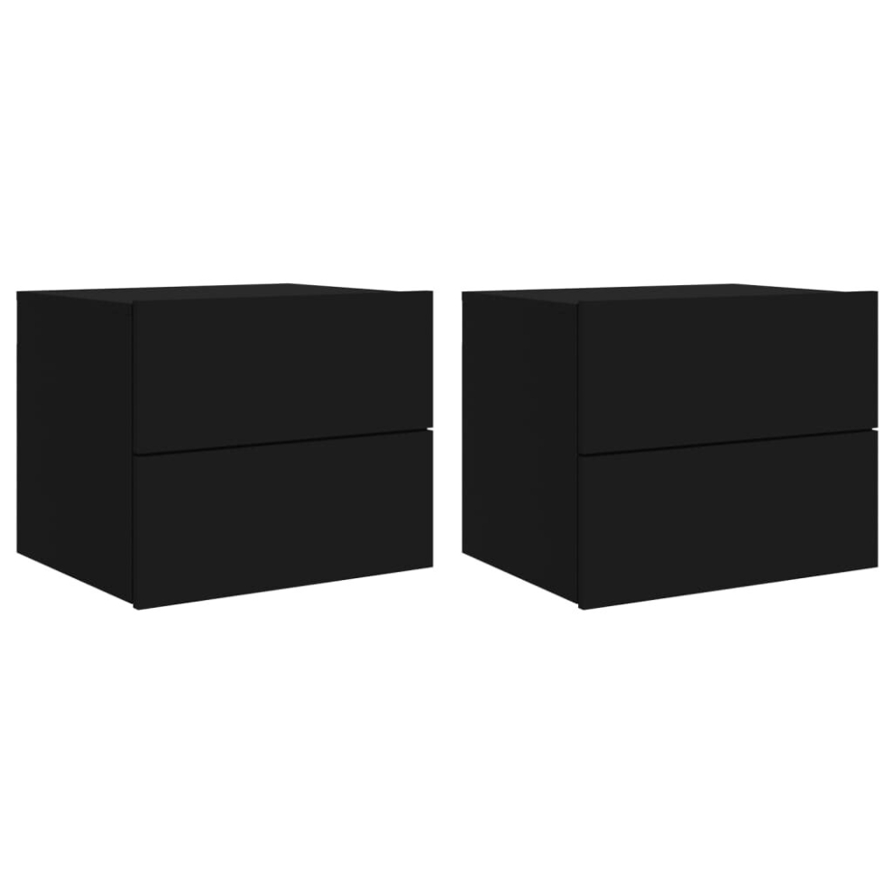 Vidaxl (Black, 2 Pcs) Wall-Mounted Bedside Cabinets With Led Lights Nightstand Wall Units