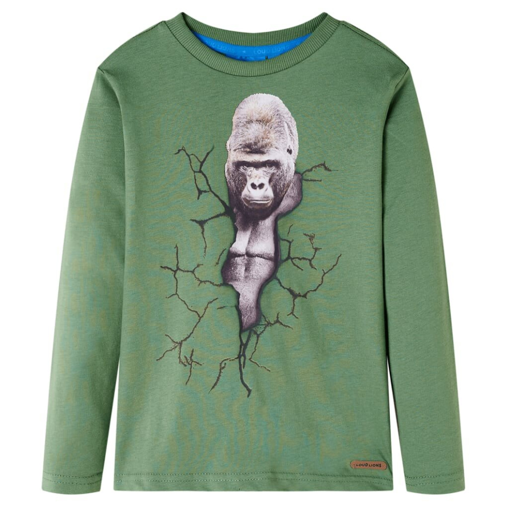 Vidaxl (Khaki, 104) Kids' T-Shirt With Long Sleeves Children's T Shirt Tops Tee Gorilla Print