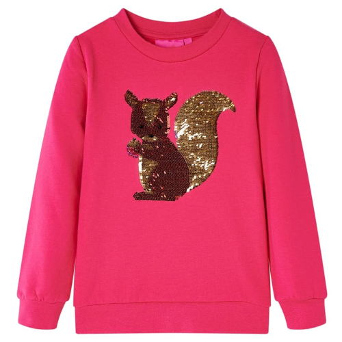 VidaXL (116) Kids' Sweatshirt Long Sleeves Pullover Kids' Top Sequined Squirrel Bright Rose