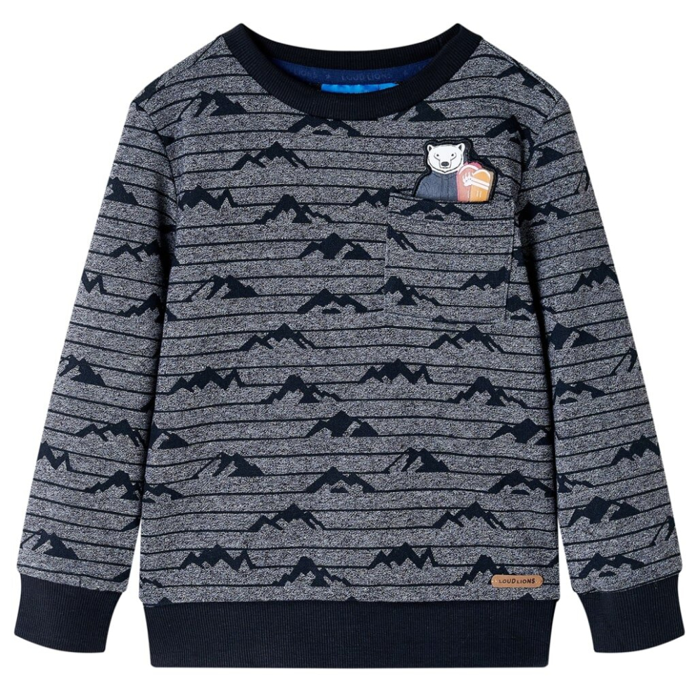 Vidaxl (140) Kids' Sweatshirt Long Sleeves Toddler Pullover Top Hill Print Navy Melange Blue