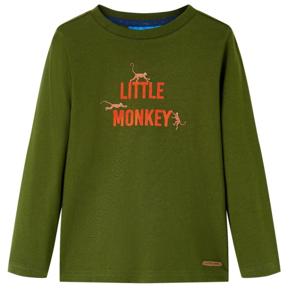 Vidaxl (Khaki, 116) Kids' T-Shirt With Long Sleeves Children's T Shirt Tee Little Monkey Print Green