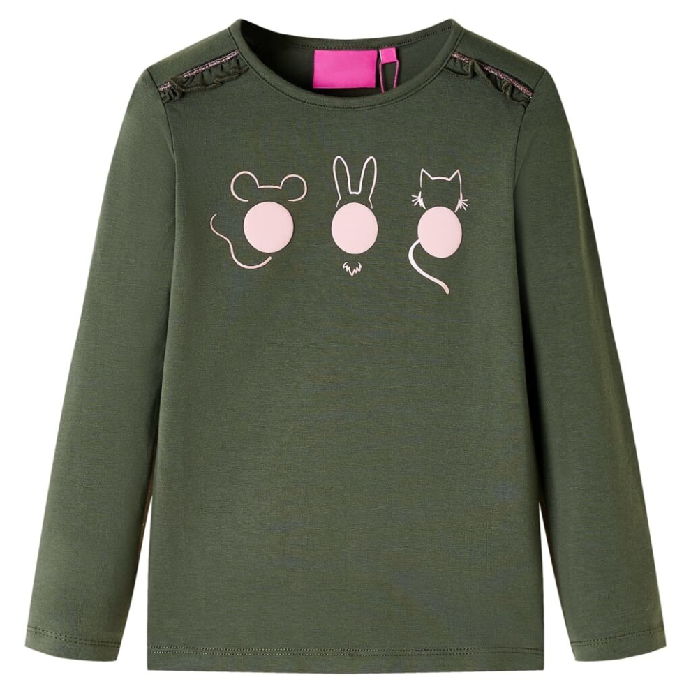 Vidaxl (Khaki, 128) Kids' T-Shirt With Long Sleeves Children's T Shirt Tops Tee Animals Print