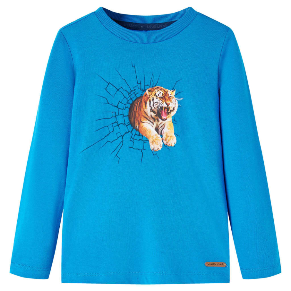 Vidaxl (104) Kids' T-Shirt With Long Sleeves Children's T Shirt Tee Tiger Print Cobalt Blue