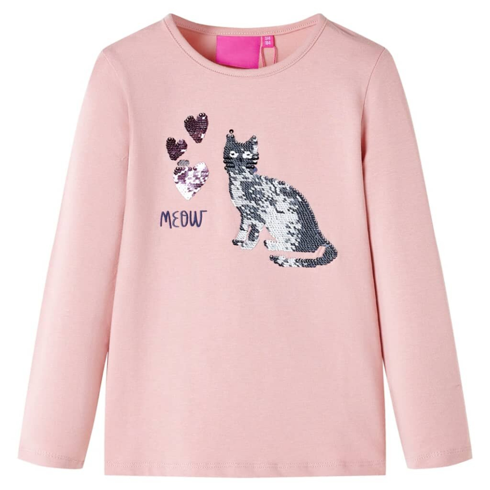 (light pink, 92) Kids' T-shirt with Long Sleeves Children's T Shirt Tops Tee Sequin Cat Design