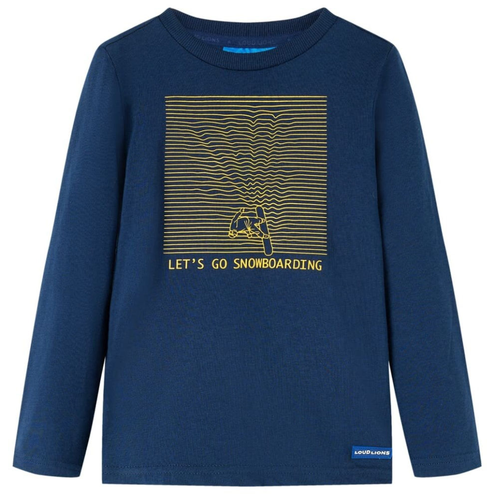 (92) Kids' T-shirt with Long Sleeves Top T Shirt Tee Snowboarding Print Navy Blue