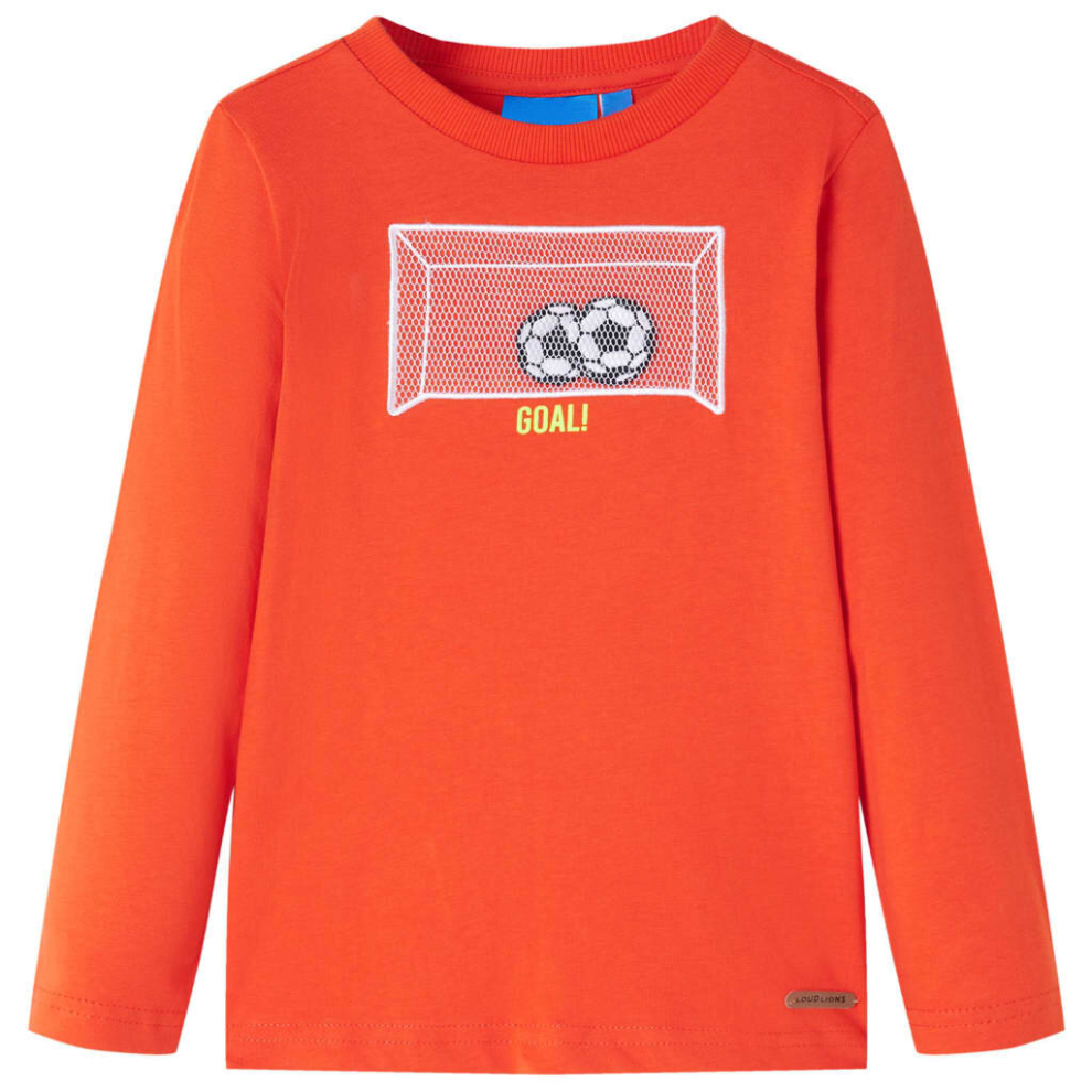 (orange, 116) Kids' T-shirt with Long Sleeves Children's T Shirt Tee Football Goal Design