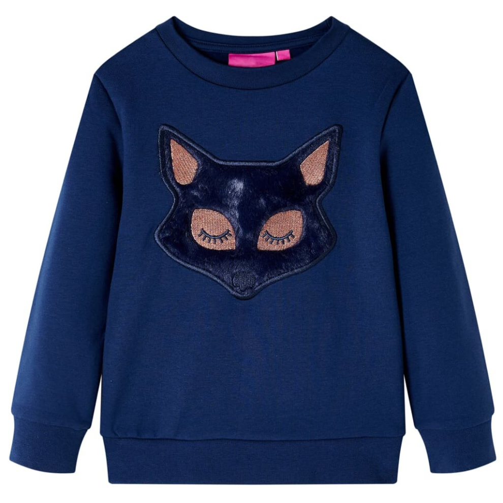 (104) Kids' Sweatshirt with Furry Long Sleeves Pullover Top Fox Design Navy Blue