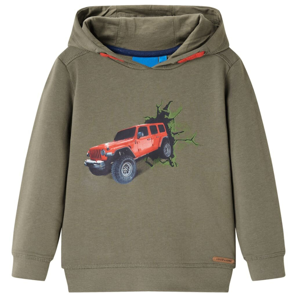 (128) Kids' Hooded Sweatshirt Children's Pull Over Kids' Hoodie Jeep Print khaki