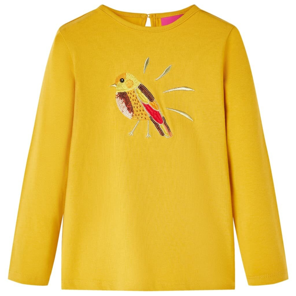 Vidaxl (Ochre, 128) Kids' T-Shirt With Long Sleeves Children's T Shirt Kids' Tops Tee Bird Design