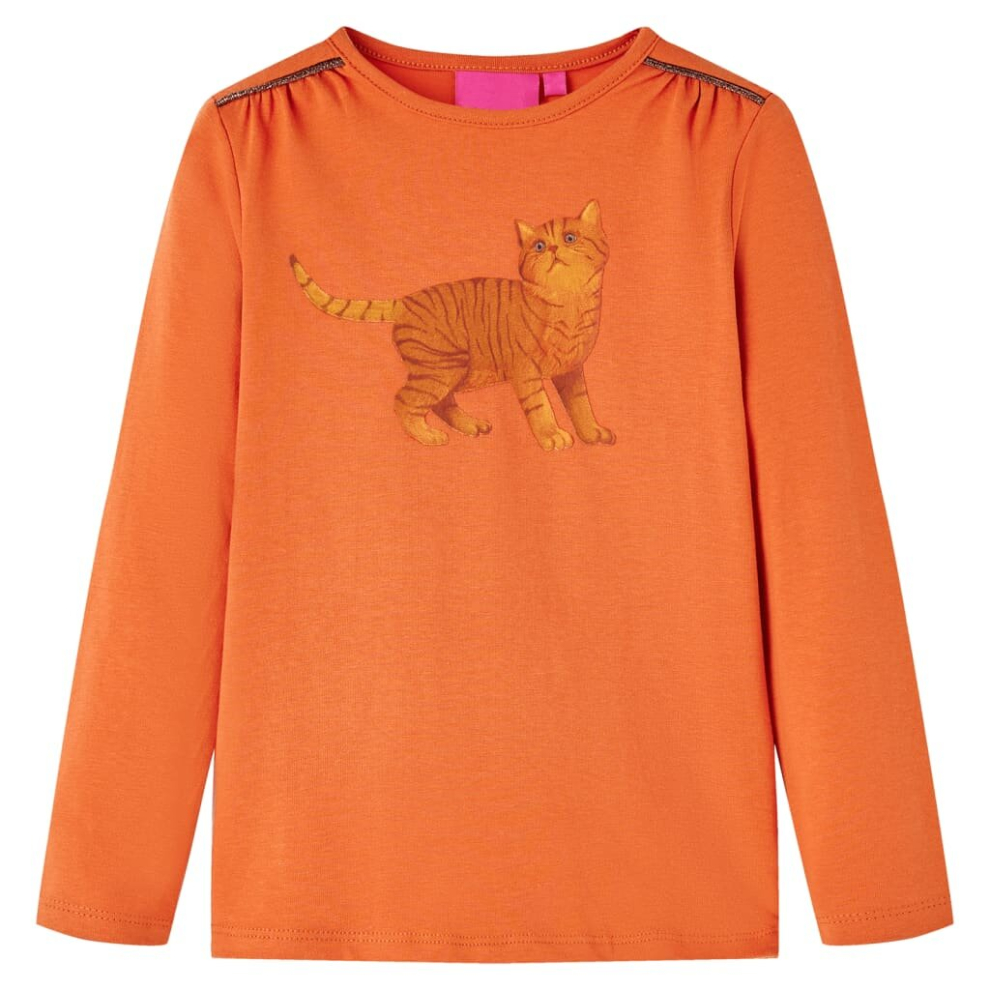 Vidaxl (Orange, 128) Kids' T-Shirt With Long Sleeves Children's T Shirt Kids' Tops Tee Cat Print