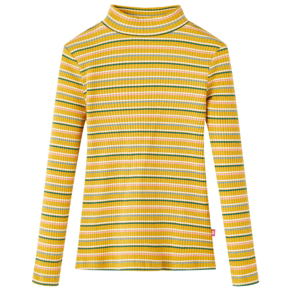 Vidaxl (Ochre, 128) Kids' T-Shirt With Long Sleeves Children's T Shirt Tee Mock Turtleneck Stripes Brown