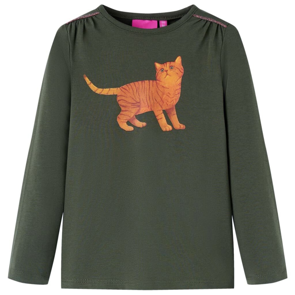 (khaki, 92) Kids' T-shirt with Long Sleeves Children's T Shirt Kids' Tops Tee Cat Print