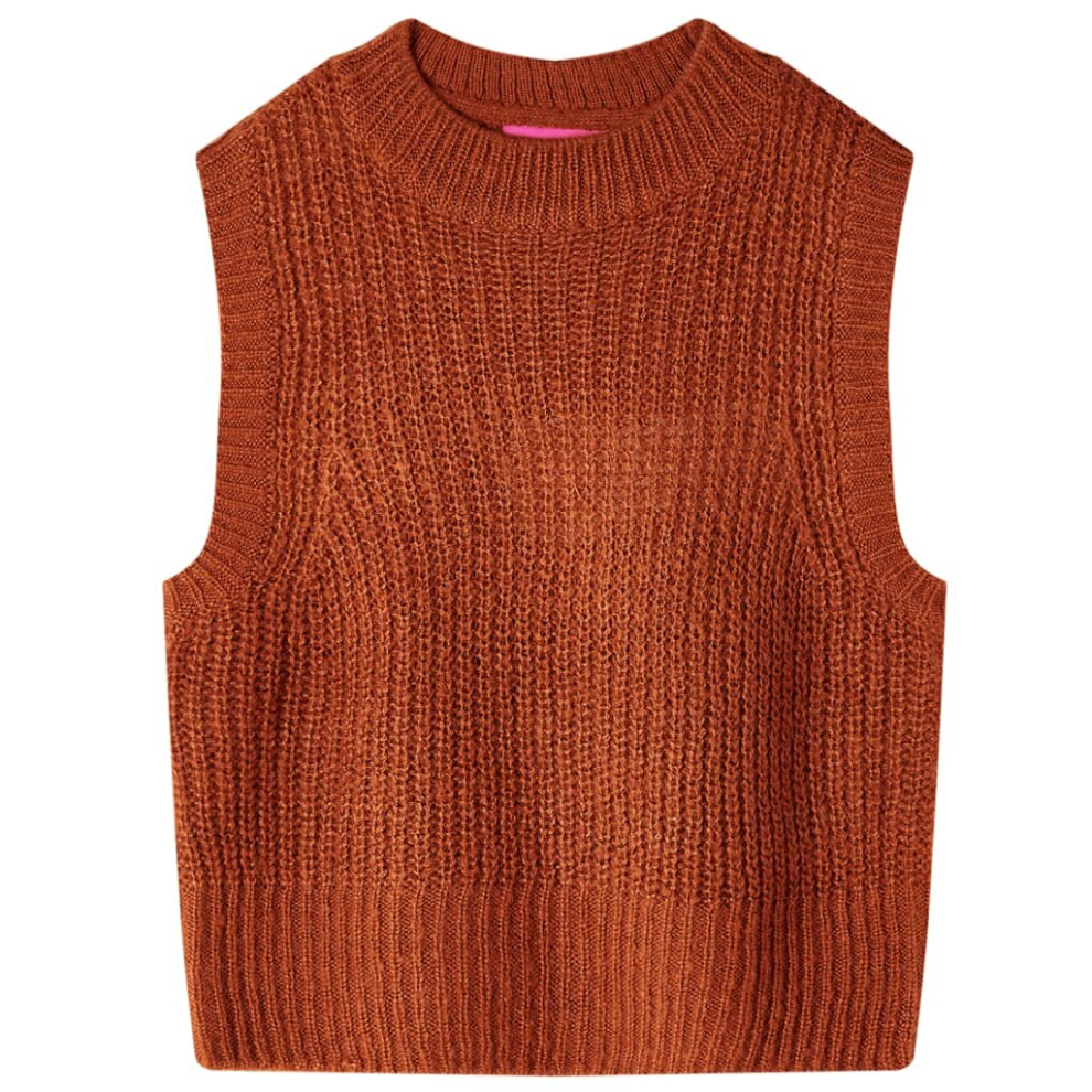 (104) Kids' Sweater Vest Sleeveless Kids' Sweater Children Tank Top Knitted Cognac