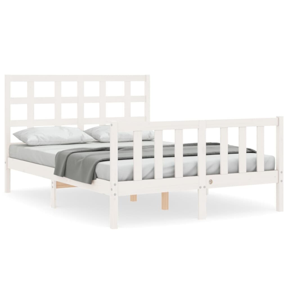 (white, 135 x 190 cm) vidaXL Bed Frame Platform Bed with Headboard White Small Single Solid Wood