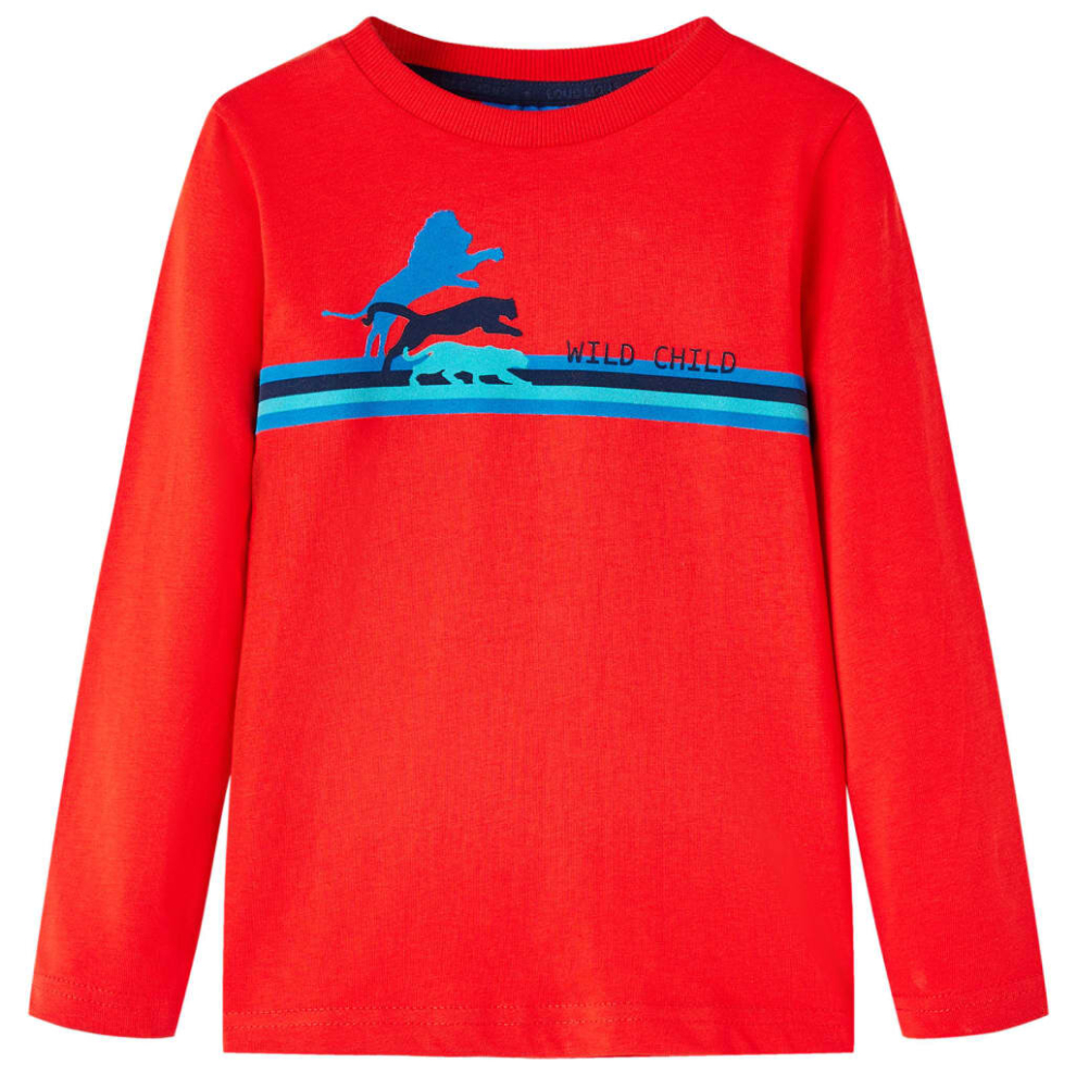 (red, 92) Kids' T-shirt with Long Sleeves Children T Shirt Tee Wild Animal Print Cobalt