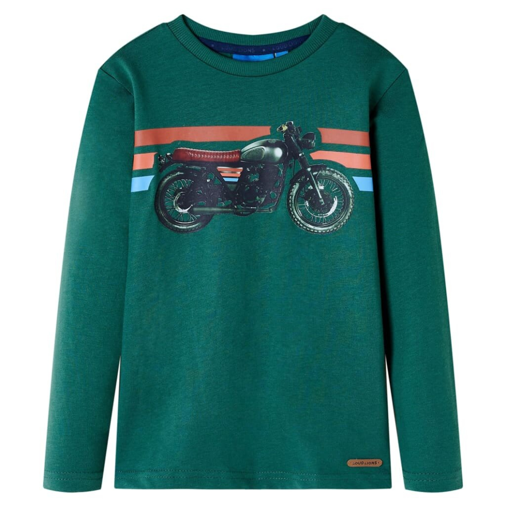 (green, 128) Kids' T-shirt with Long Sleeves Children's T Shirt Tops Tee Motorbike Print