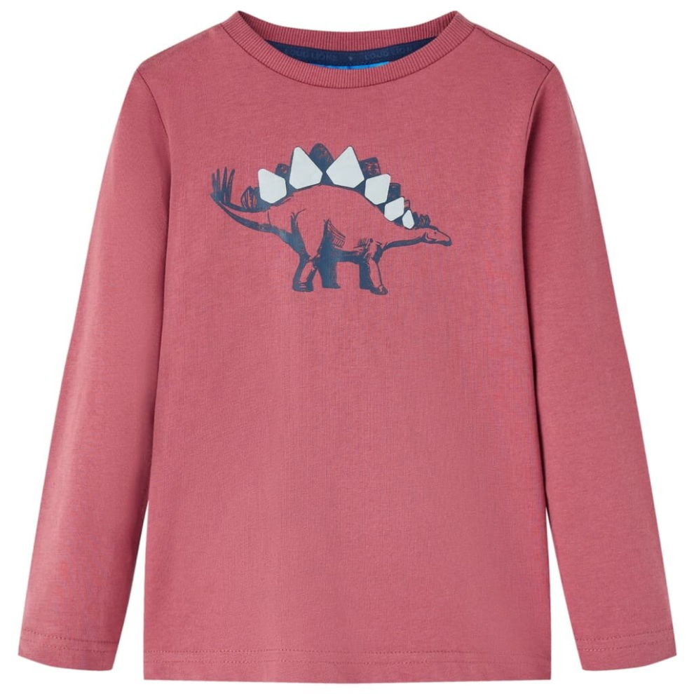 Vidaxl (Dark Red, 116) Kids' T-Shirt With Long Sleeves Children's T Shirt Tops Tee Dinosaur Print