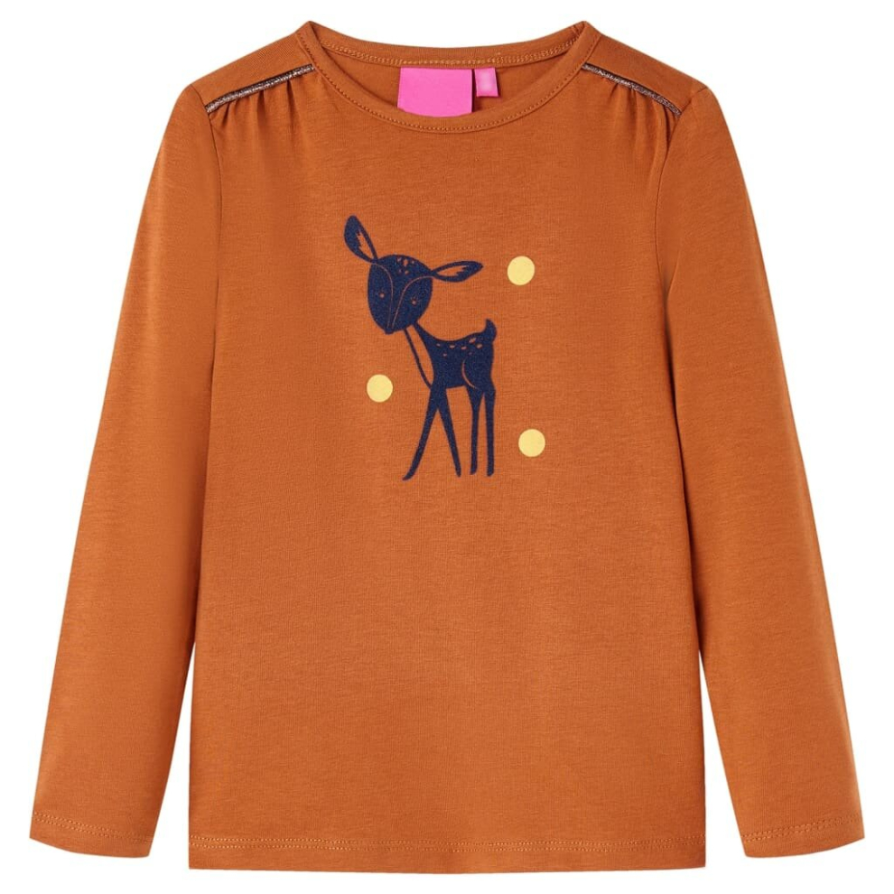 Vidaxl (Cognac, 128) Kids' T-Shirt With Long Sleeves Children T Shirt Tops Deer Design Cognac 140