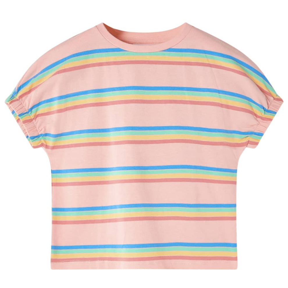 (92) Kids' T-shirt Short Sleeves Children's T Shirt Tee Rainbow Stripes Print Peach