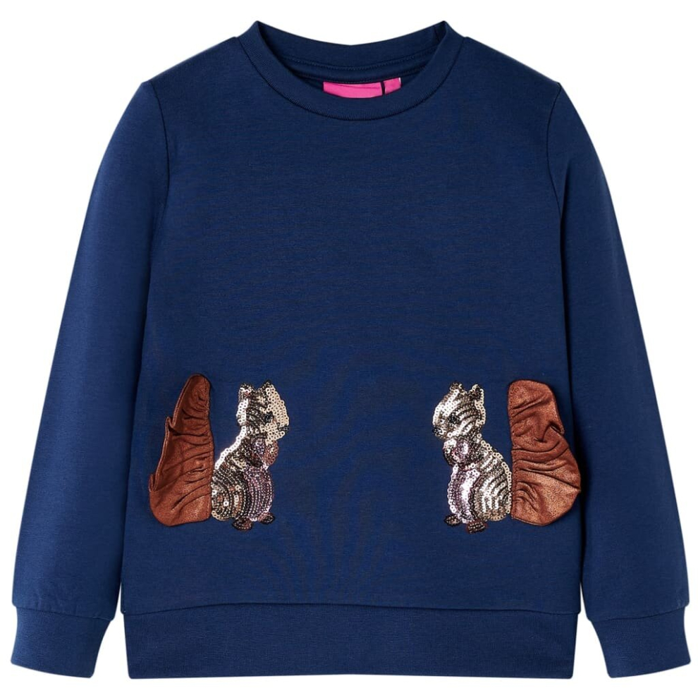 (116) Kids' Sweatshirt Children Long Sleeves Pullover Top Sequined Squirrels Navy