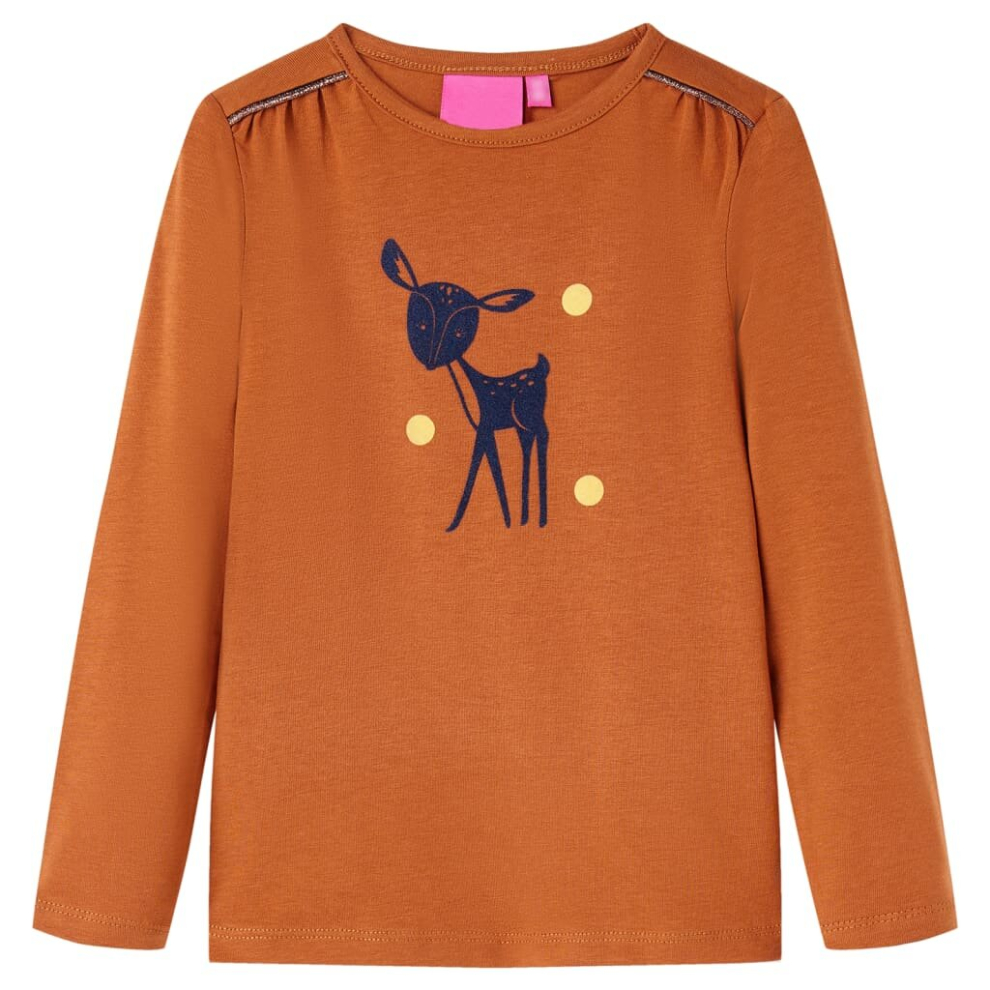 Vidaxl (Cognac, 140) Kids' T-Shirt With Long Sleeves Children T Shirt Tops Deer Design Cognac 140
