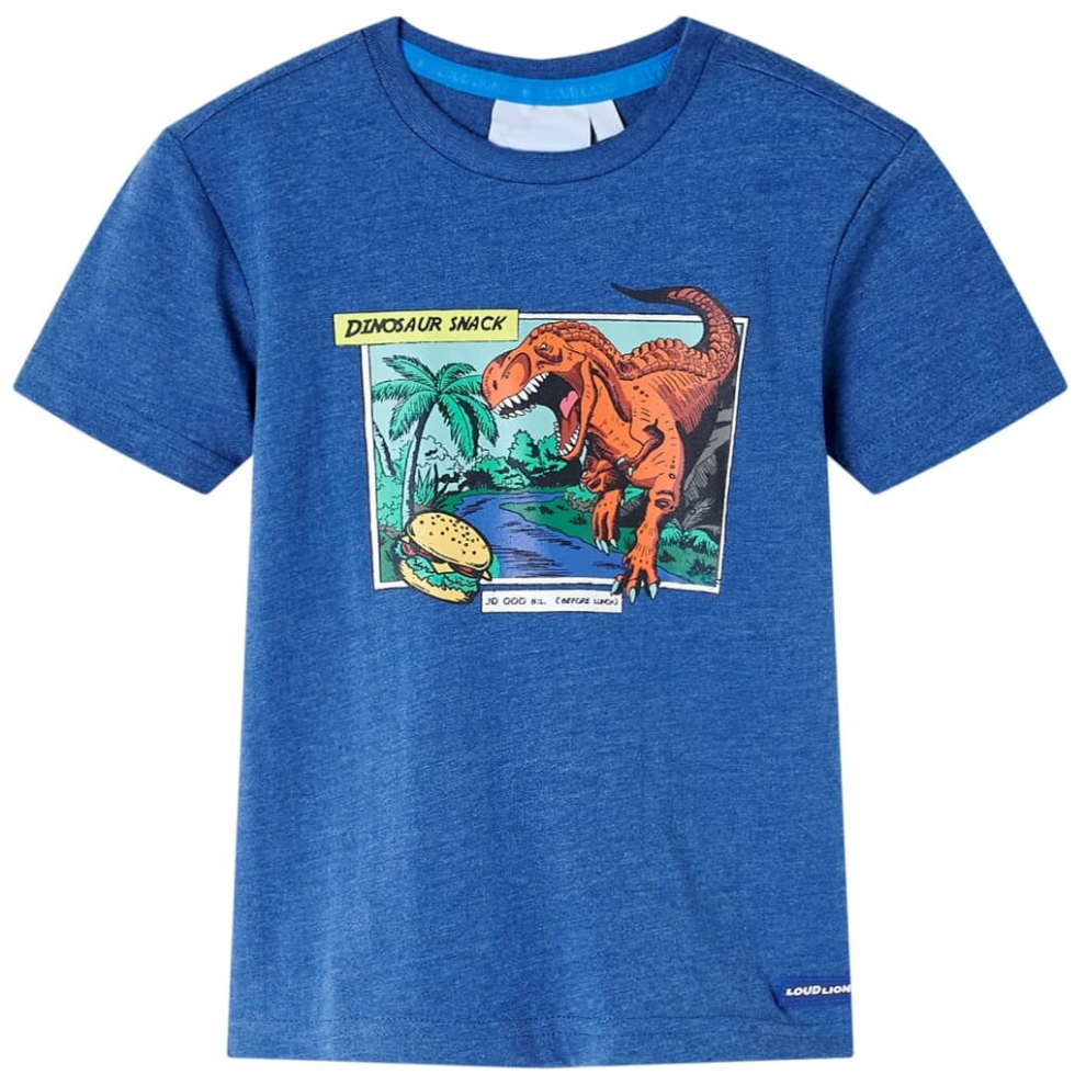 Vidaxl (Dark Blue, 128) Kids' T-Shirt Short Sleeves Kids' Top Children's T Shirt Tee Dinosaur Print