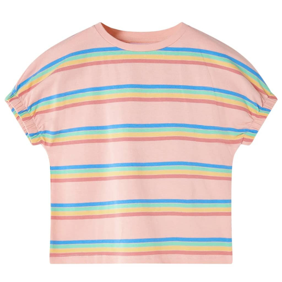 (140) Kids' T-shirt Short Sleeves Children's T Shirt Tee Rainbow Stripes Print Peach