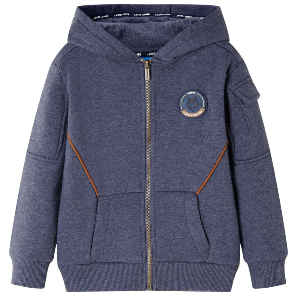 (104) Kids' Hooded Sweatshirt Children with Zip Hoodie Jacket Dark Blue Melange