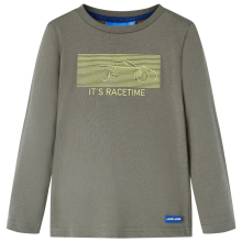 (92) Kids' T-shirt with Long Sleeves Children's T Shirt Tee Racing Car Print Khaki