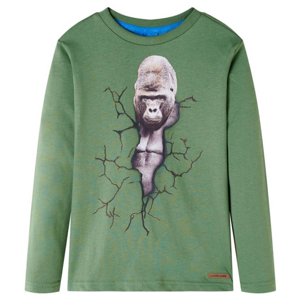 Vidaxl (Khaki, 116) Kids' T-Shirt With Long Sleeves Children's T Shirt Tops Tee Gorilla Print