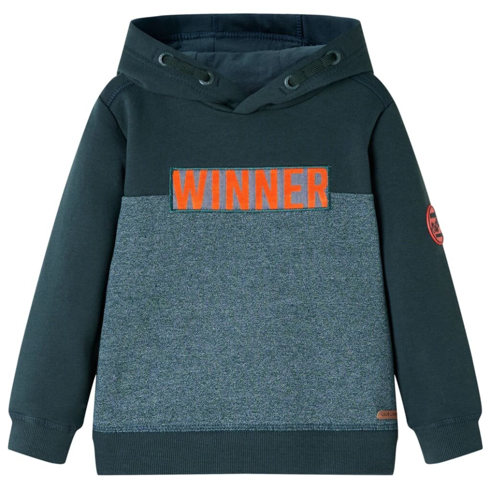 (92) Kids' Hooded Sweatshirt Children Pull Over Hoodie Winner Print Dark Green