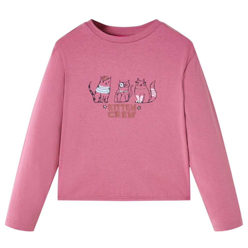 (128) Kids' T-shirt with Long Sleeves Children's T Shirt Tee Kitten Print Raspberry