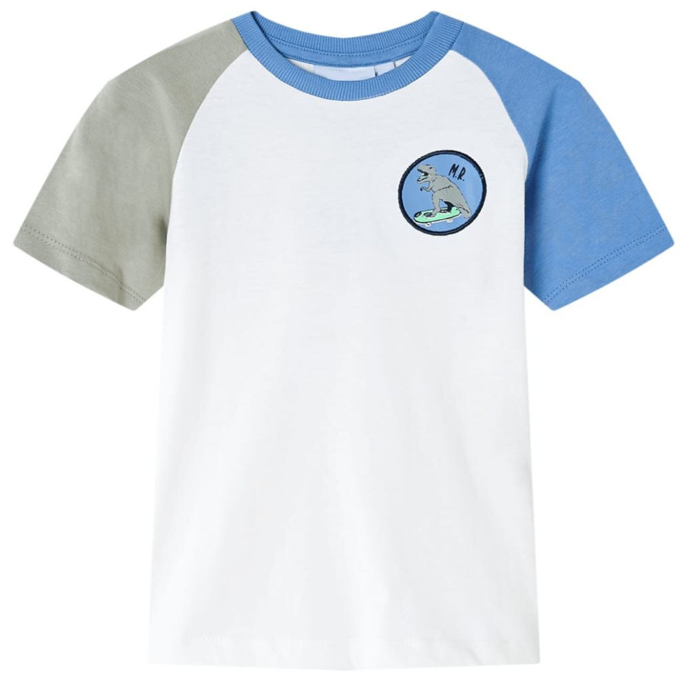 Vidaxl (116) Kids' T-Shirt Short Sleeves Children's T Shirt Tops Tee Dinosaur Badge Ecru