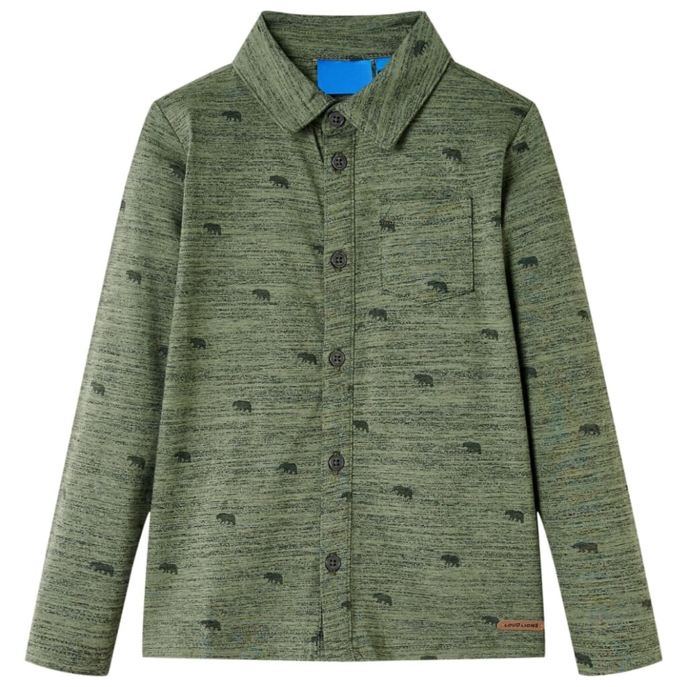 Vidaxl (140) Kids' Shirt Toddler Children's Shirt Kids' Top Cattle Print Khaki Melange Green