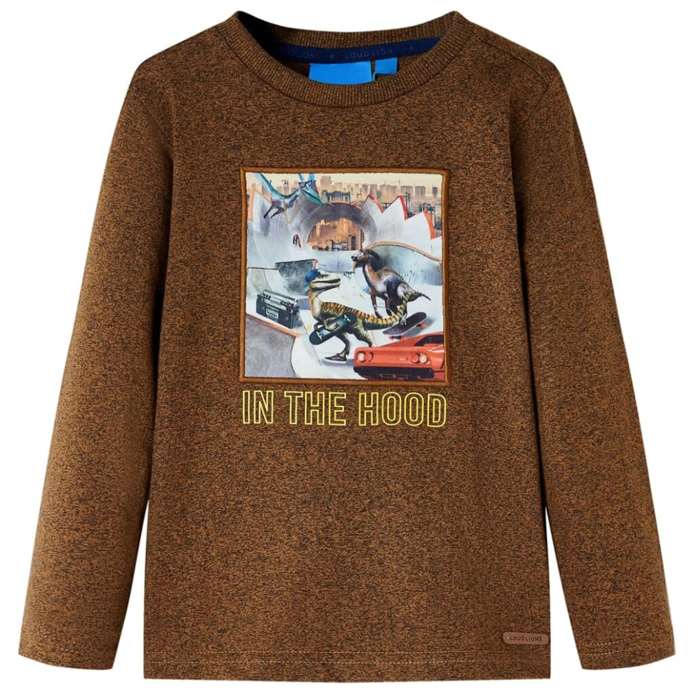 (cognac, 104) Kids' T-shirt with Long Sleeves Children's T Shirt Top Tee Dinosaur Print