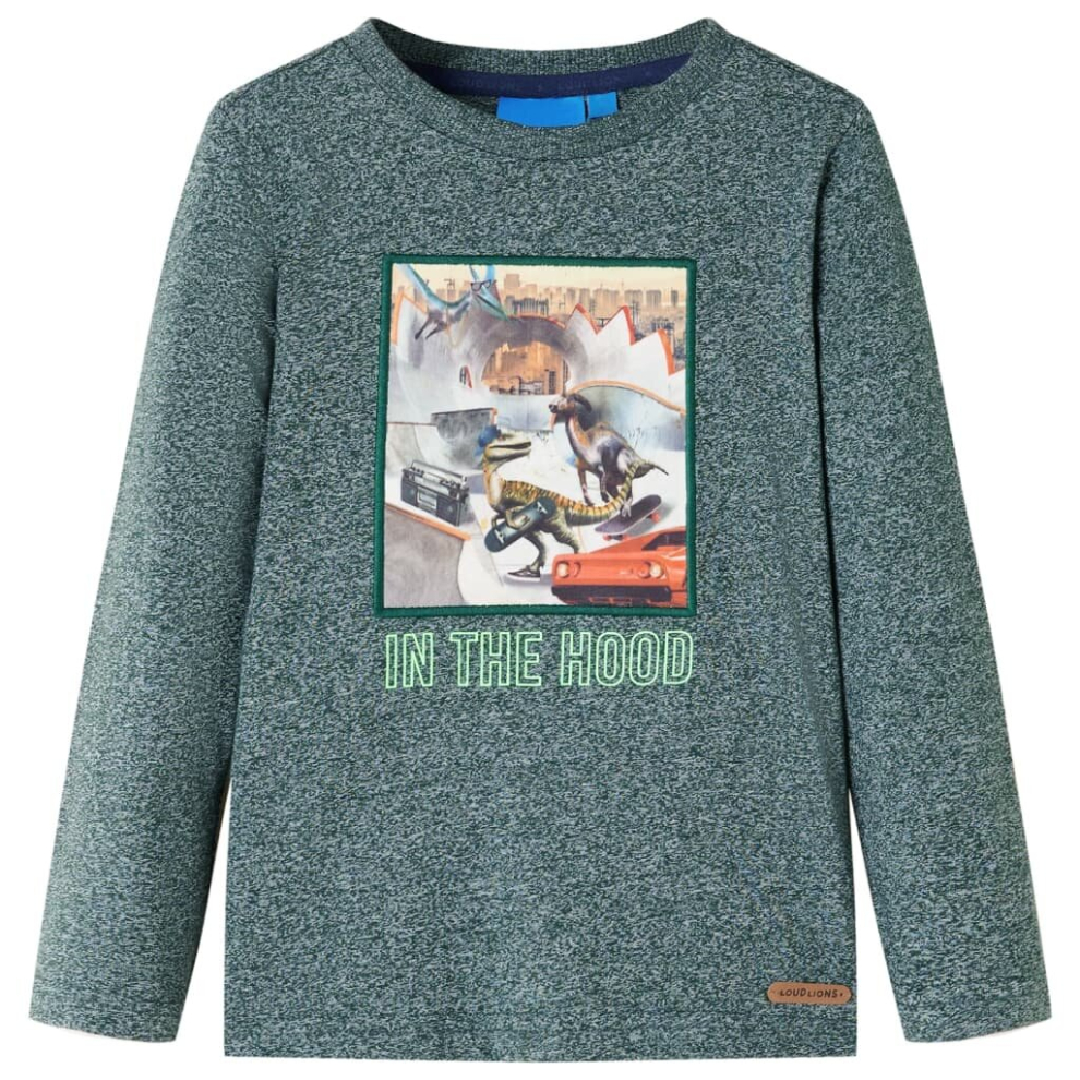 Vidaxl (Dark Green, 116) Kids' T-Shirt With Long Sleeves Children's T Shirt Top Tee Dinosaur Print
