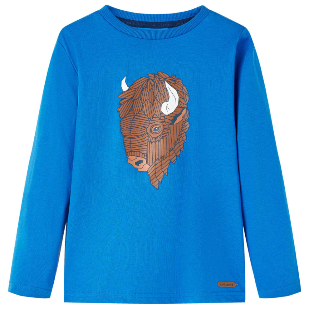 (blue, 128) Kids' T-shirt with Long Sleeves Children's T Shirt Tee Cattle Print Cobalt