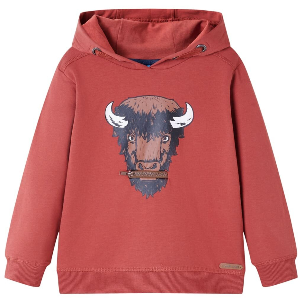 (116) Kids' Hooded Sweatshirt Children Pull Over Kids' Hoodie Ox Print Burnt Red