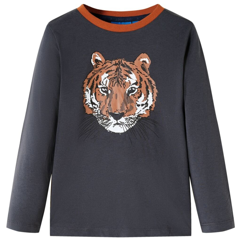 (92) Kids' T-shirt with Long Sleeves Children's T Shirt Tee Tiger Print Anthracite