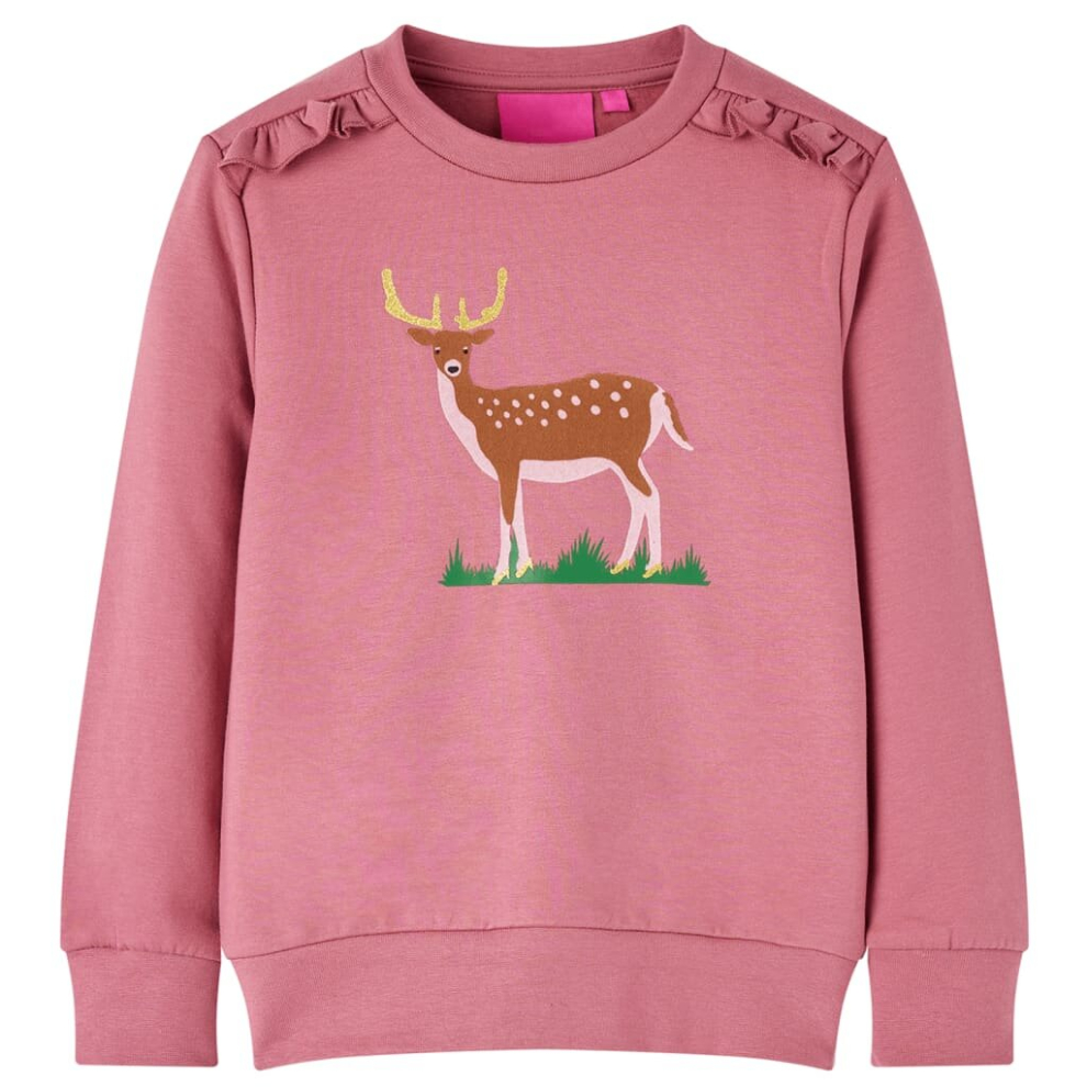 Vidaxl (128) Kids' Sweatshirt Tops Long Sleeves Toddler Tops Pullover Deer Print Raspberry