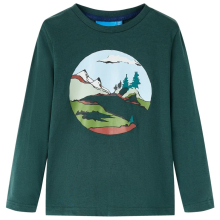 (104) Kids' T-shirt with Long Sleeves T Shirt Tee Mountain and Tree Print Dark Green