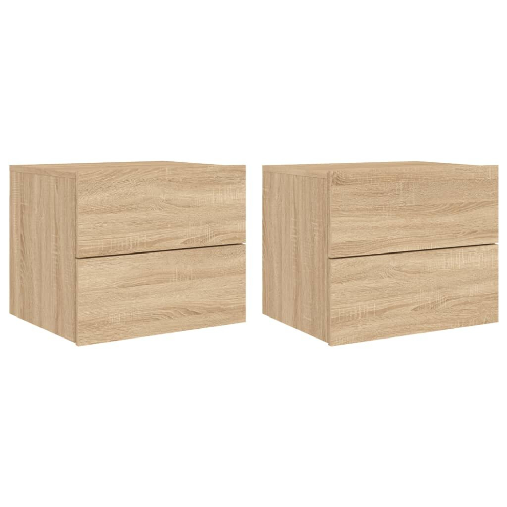 (sonoma oak, 2 pcs) vidaXL Wall-mounted Bedside Cabinets with LED Lights Nightstand Wall Units