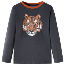(116) Kids' T-shirt with Long Sleeves Children's T Shirt Tee Tiger Print Anthracite