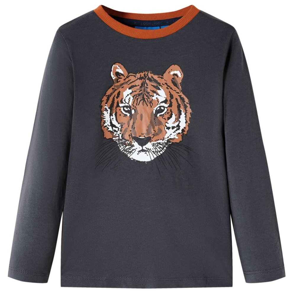 Vidaxl (116) Kids' T-Shirt With Long Sleeves Children's T Shirt Tee Tiger Print Anthracite