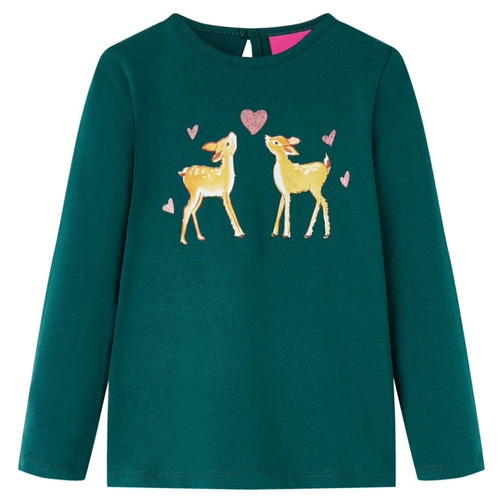 Vidaxl (Dark Green, 116) Kids' T-Shirt With Long Sleeves Children's T Shirt Kids' Tops Tee Deers Print