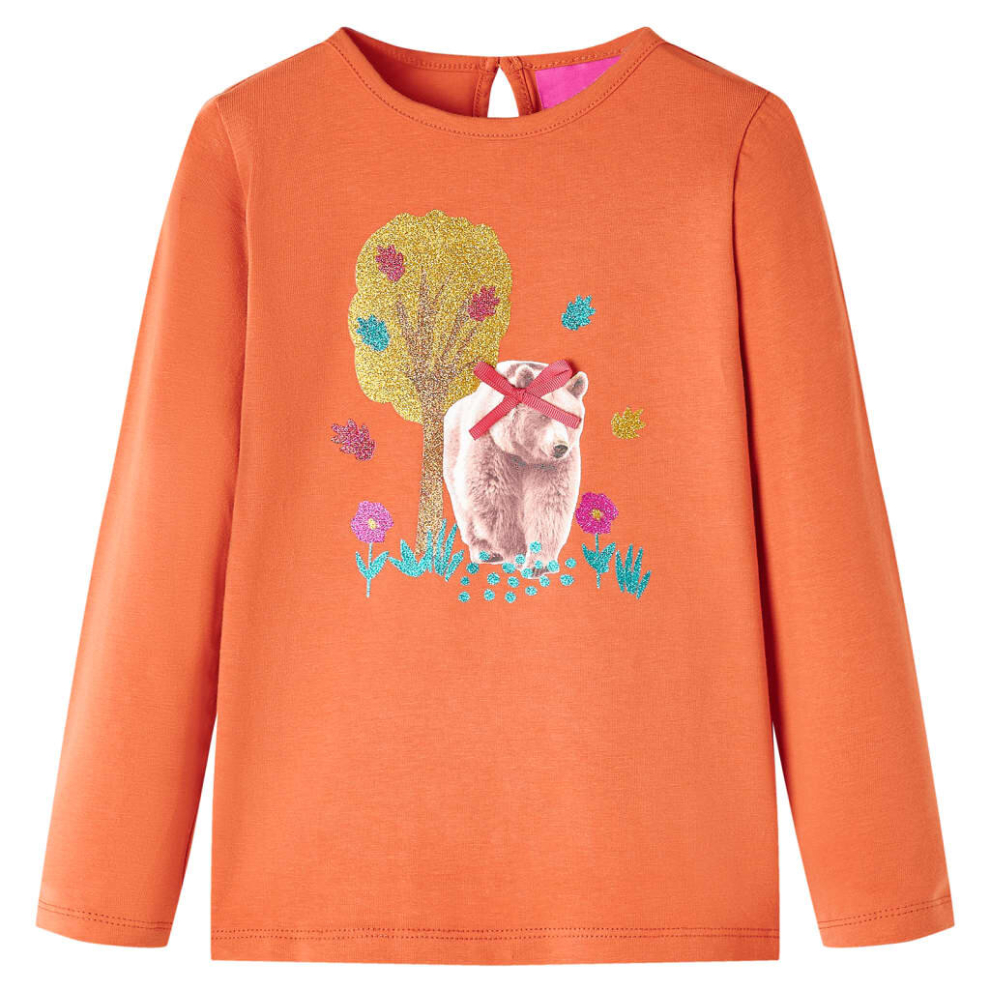 Vidaxl (, 140) Kids' T-Shirt With Long Sleeves Children's T Shirt Kids' Tops Tee Bear Print Orange