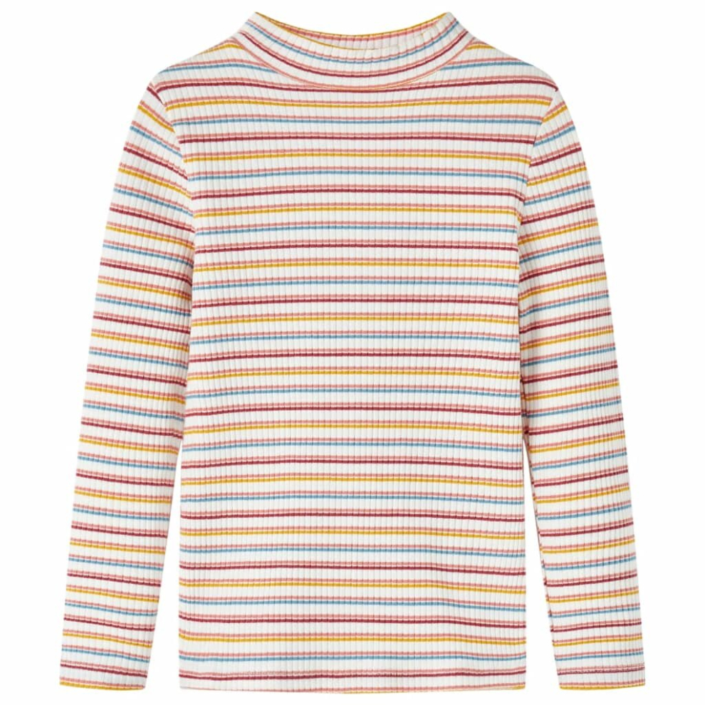 (ecru, 140) Kids' T-shirt with Long Sleeves Children's T Shirt Tee Mock Turtleneck Stripes