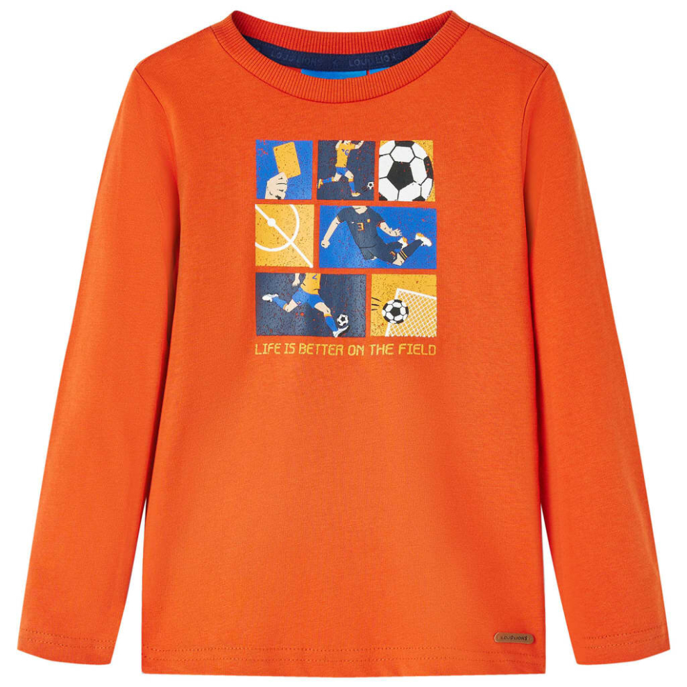 (128) Kids' T-shirt with Long Sleeves Top T Shirt Tee Football Game Print Orange